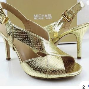 New in Box Michael Kors Gold Snakeskin  Becky Sandals Size 8